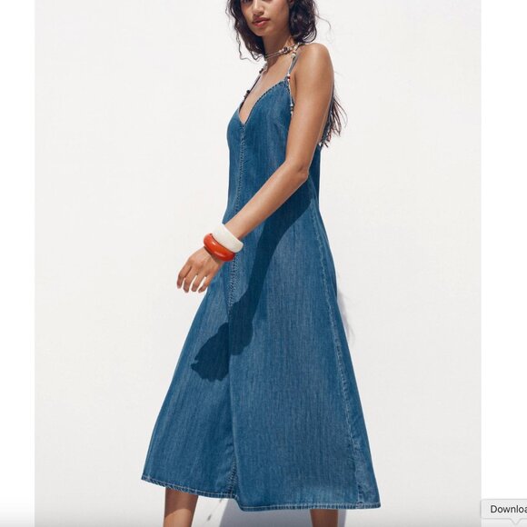 Zara Denim Midi Dress Blue Size XS - Picture 2 of 7